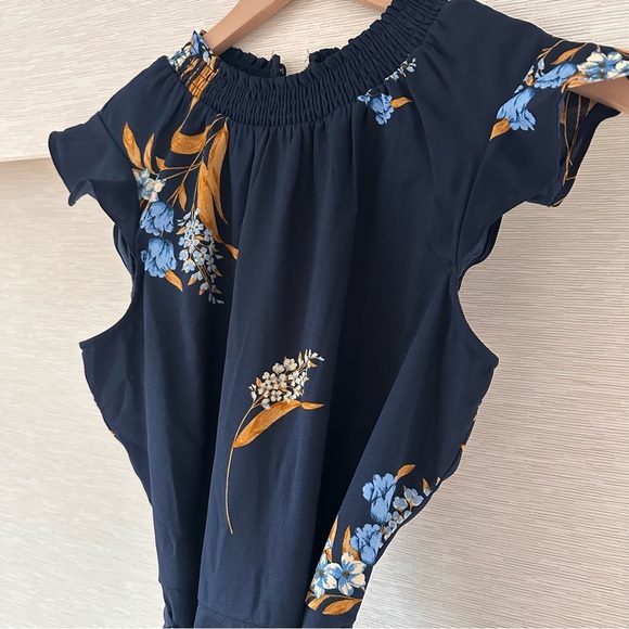 Nina Leonard Navy Blue Floral Midi Dress Small - Picture 5 of 9